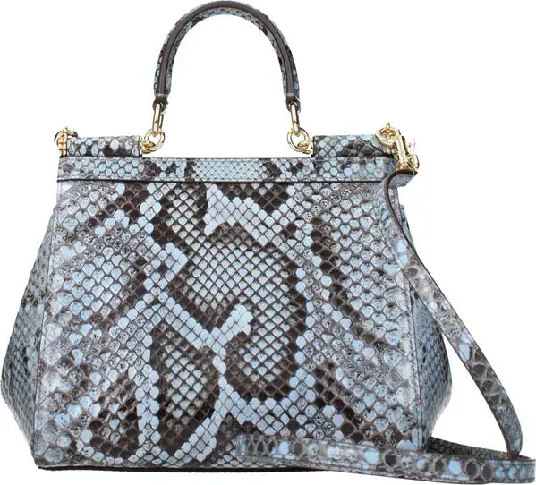 DOLCE & GABBANA Python Leather Shoulder Handbag Light Blue | Designer Sale