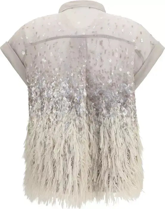 rearview of designer shirt with fringes