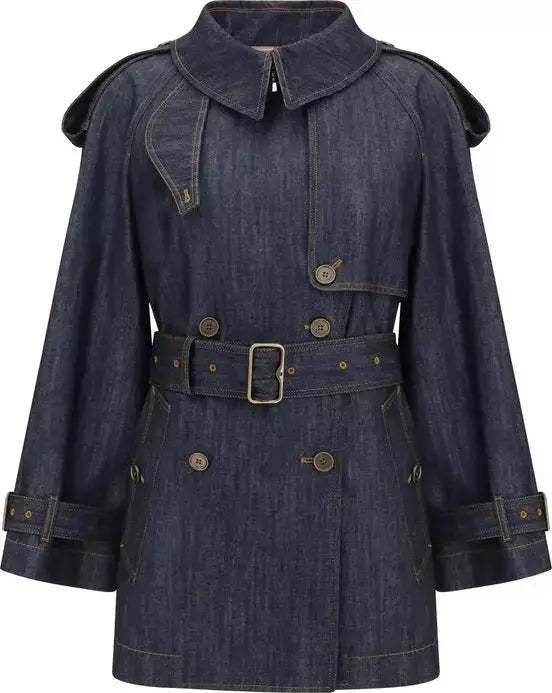 Front view BURBERRY blue jean coat