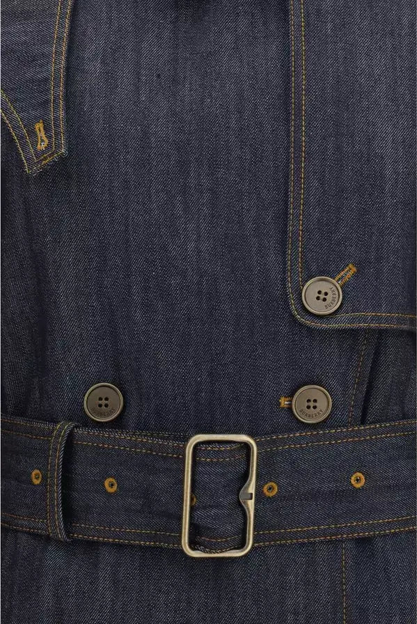 Burberry Fitzrovia Short Cotton Trench Coat Blue — Women