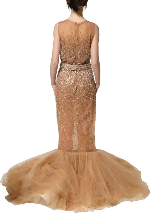 Dolce & Gabbana Crystal-Embellished Mermaid Gown – Brown | Women’s Evening Dress