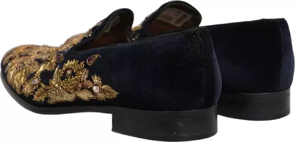 Dolce & Gabbana Black Velvet Gold Embroidered Dress Loafers – Men’s Designer Shoes