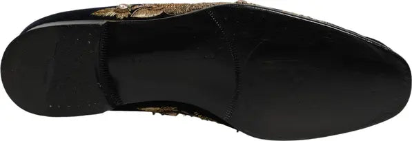 Dolce & Gabbana Black Velvet Gold Embroidered Dress Loafers – Men’s Designer Shoes