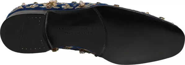 Dolce & Gabbana Blue Velvet Embellished Dress Loafers – Men’s Designer Shoes