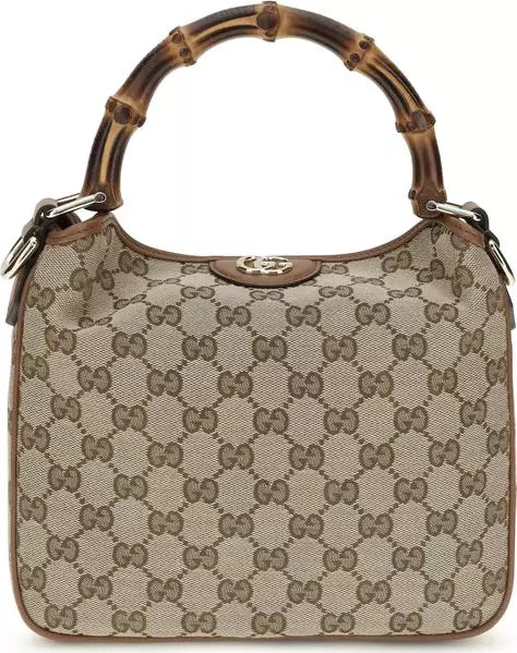 GUCCI beige shoulder bag with bamboo carry handle