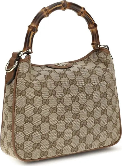 GUCCI brown fabric shoulder bag with bamboo carry handle