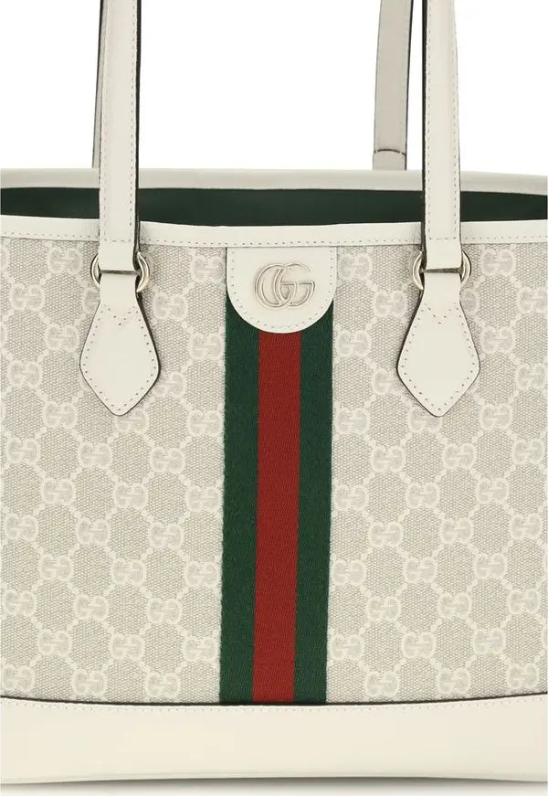 Gucci Medium Ophidia GG Tote Bag White Cotton SS26
