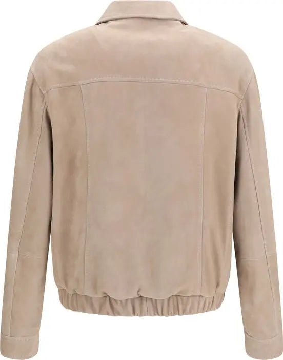 Brunello Cucinelli Beige Calf Leather Bomber Jacket Men | STORE 7994