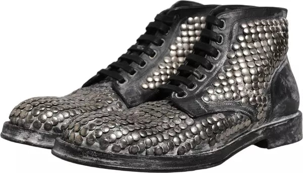 Dolce & Gabbana Black/Brown Leather Runway Studded Ankle Boots – Men’s Designer Shoes