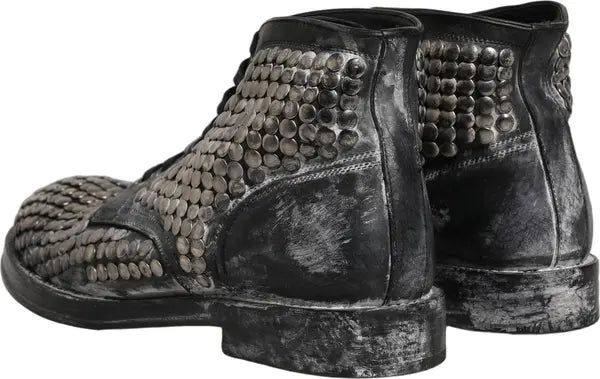 Dolce & Gabbana Black/Brown Leather Runway Studded Ankle Boots – Men’s Designer Shoes