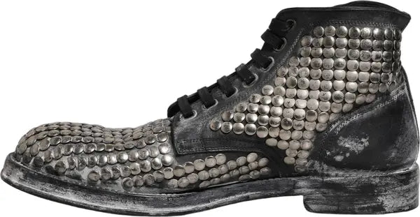 Dolce & Gabbana Black/Brown Leather Runway Studded Ankle Boots – Men’s Designer Shoes