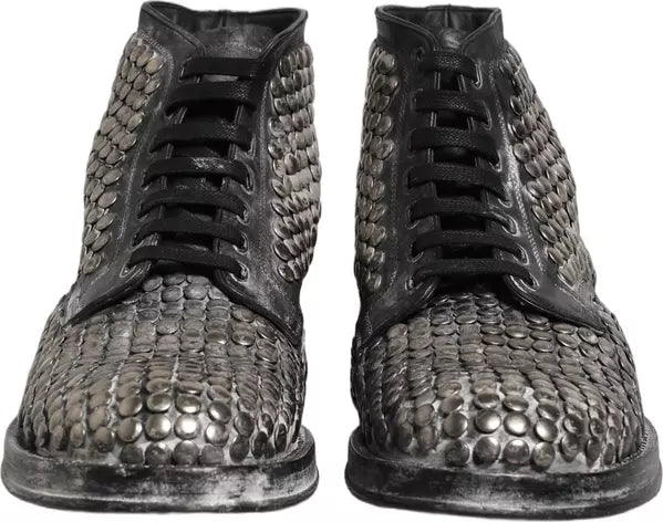 Dolce & Gabbana Black/Brown Leather Runway Studded Ankle Boots – Men’s Designer Shoes