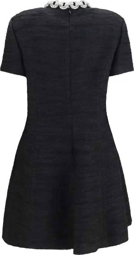 Valentino black embroidered midi dress with crystal embellished crew neckline