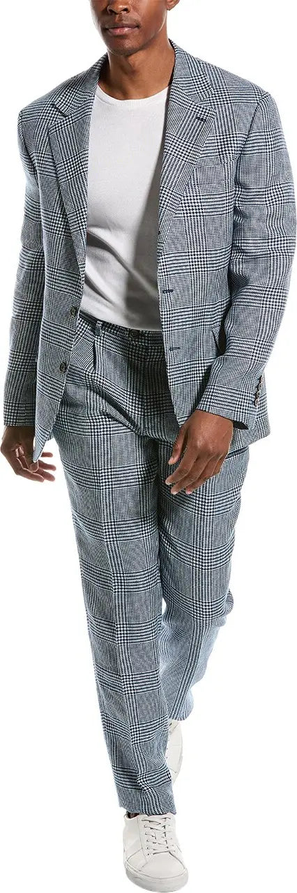Brunello Cucinelli blue linen two-piece men’s suit crafted in Italy