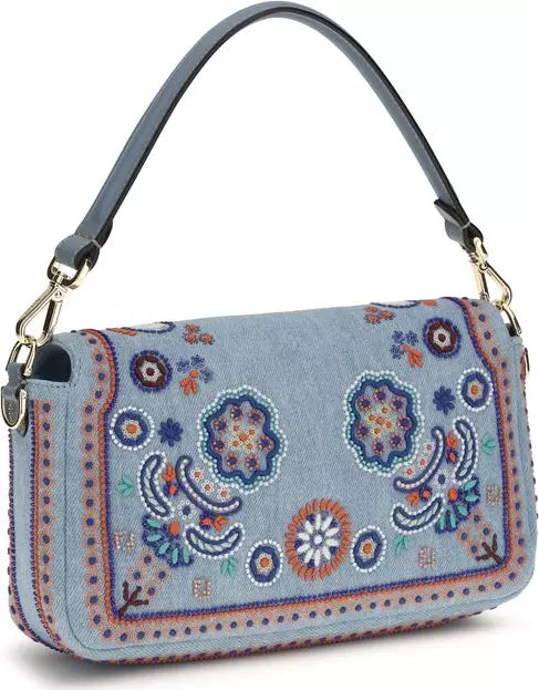 Handbag with floral pattern on a white background