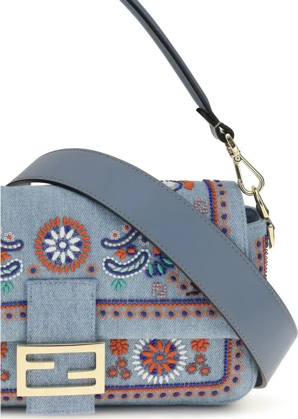 Fendi Blue Cotton Shoulder Bag | Designer Collection
