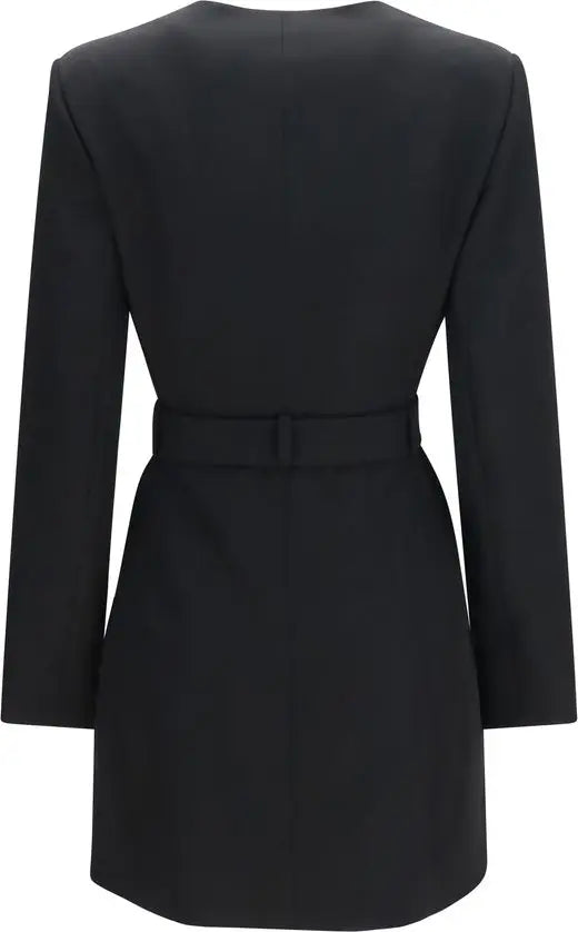 Balmain black grain de poudre merino wool blazer with gold-tone belt buckle and tailored silhouette back view