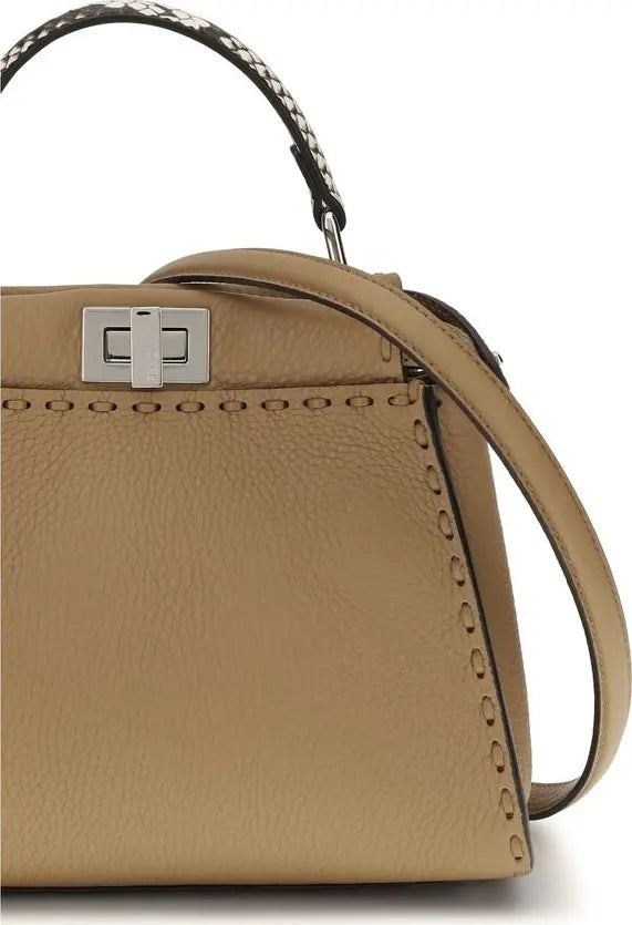 Fendi Beige Calf Leather Peekaboo Mini Handbag | Designer Collection