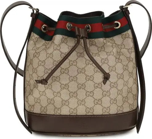 Gucci Venice mini beige GG canvas bucket bag with Web stripe detailing
