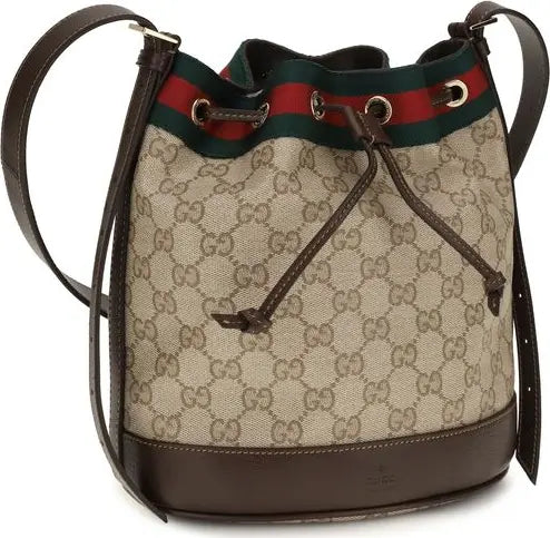 Gucci Venice mini beige GG canvas bucket bag with Web stripe detailing