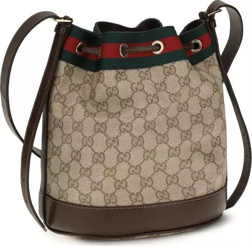 Gucci Venice mini beige GG canvas bucket bag with Web stripe detailing