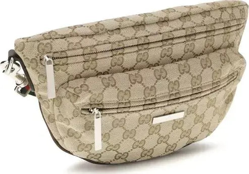 Gucci Beige GG Canvas Tag Shoulder Bag with signature Web stripe and silver-tone hardware