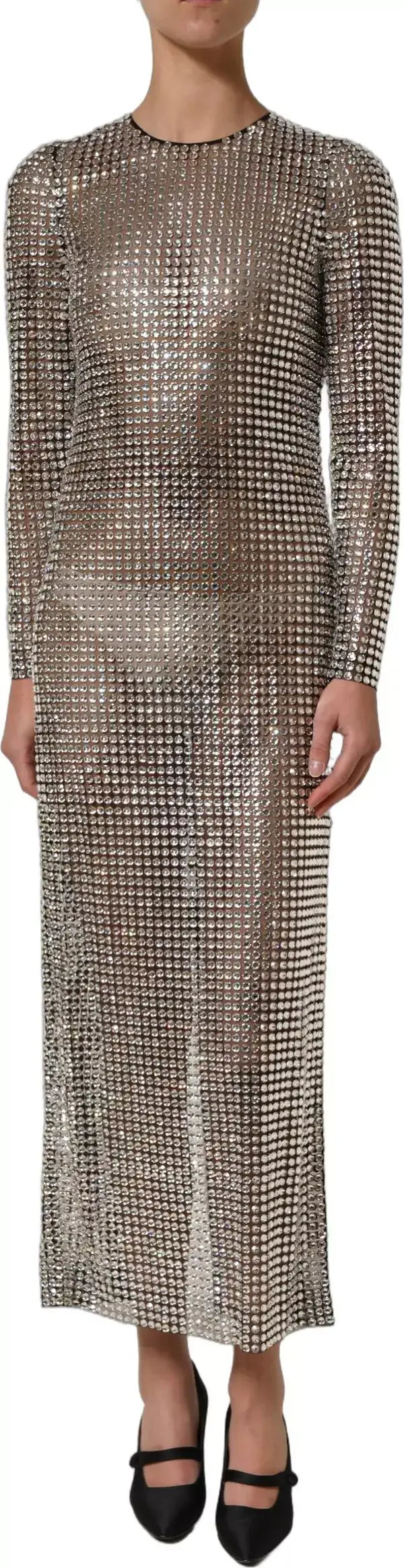 Dolce & Gabbana Beige Crystal Embellished Long Gown Dress in elegant Italian designer evening wear styling