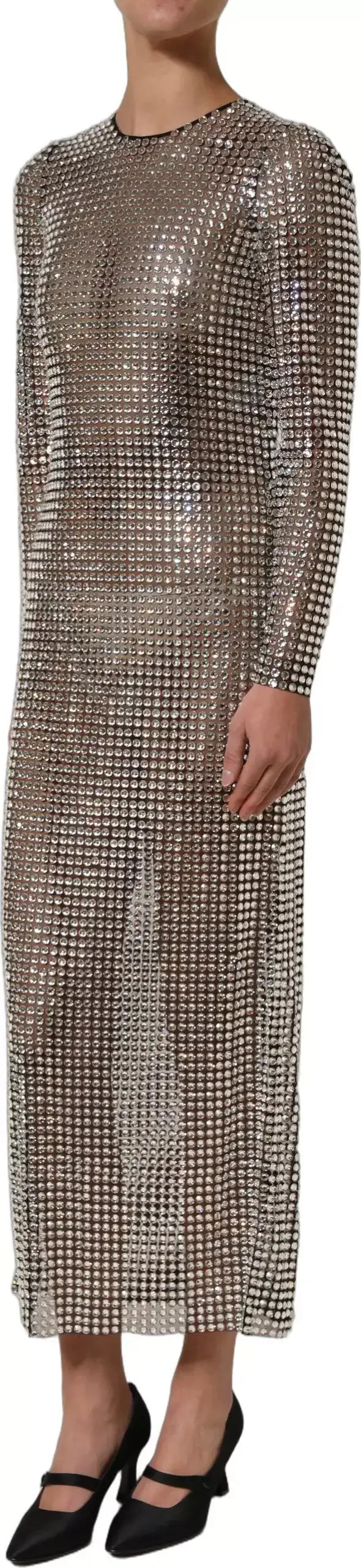 Dolce & Gabbana Beige Crystal Embellished Long Gown Dress in elegant Italian designer evening wear styling