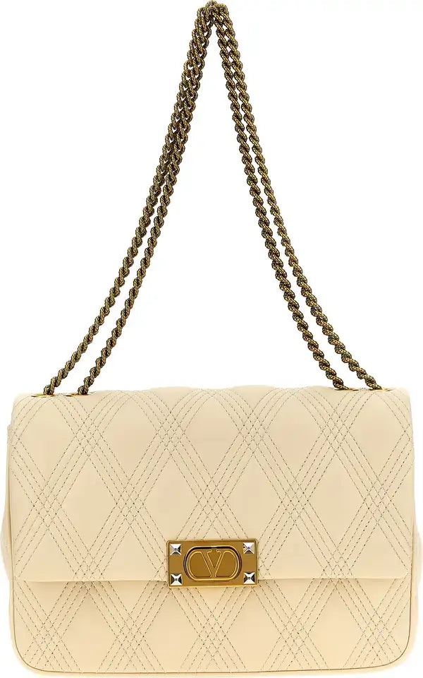 Valentino Garavani White Lamb Leather Quiltie 67 Shoulder Bag with VLogo Signature and quilted detailing