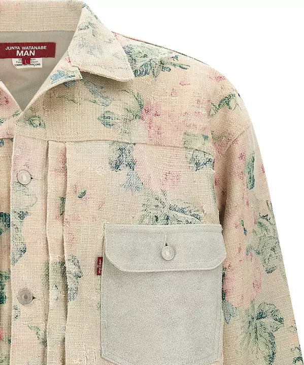 Floral patterned shirt with a pocket on a white background