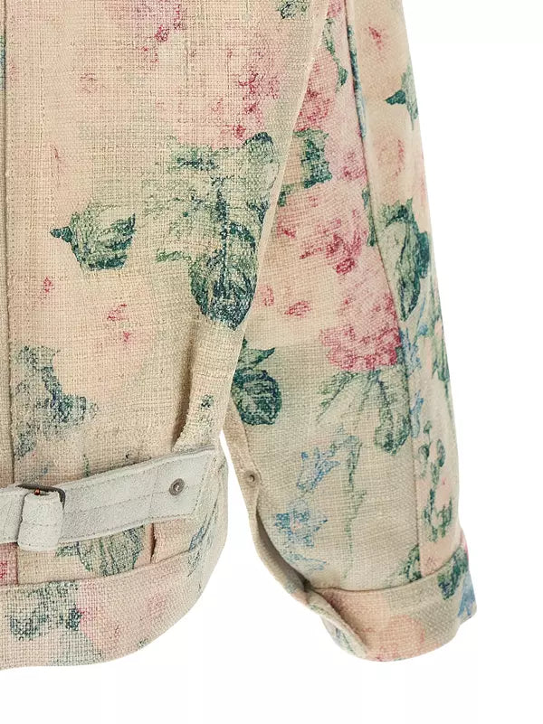 Floral patterned fabric with a beige background