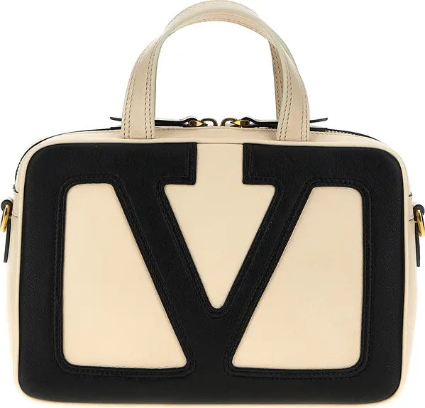 Valentino Garavani Viva Superstar White Black Lamb Leather Bag