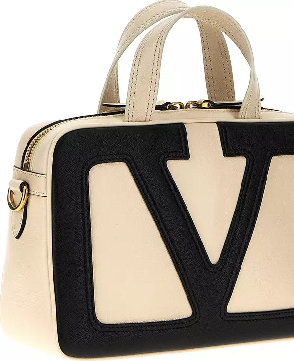 Valentino Garavani Viva Superstar White Black Lamb Leather Bag