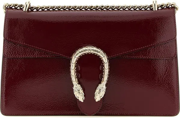 Gucci Rosso Ancora red Dionysus medium shoulder bag in patent calfskin leather with tiger head hardware