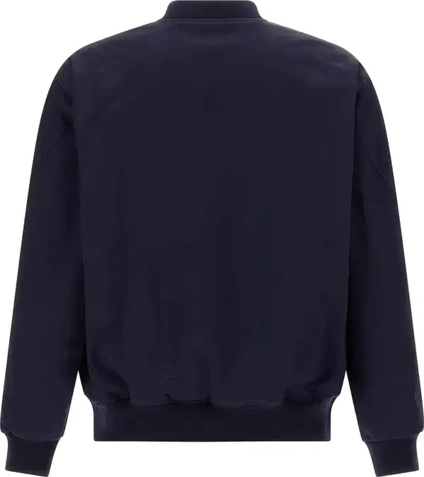 Givenchy blue satin bomber jacket with front logo patch and ribbed knit trim