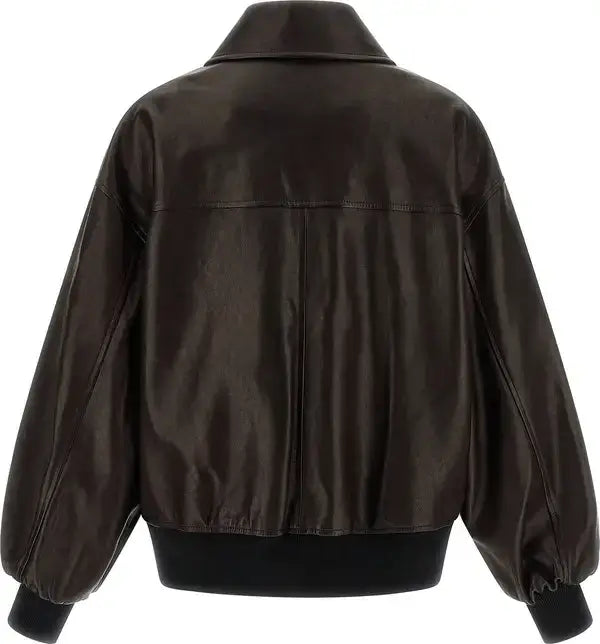 Khaite Shelman Brown Lamb Leather Bomber Jacket