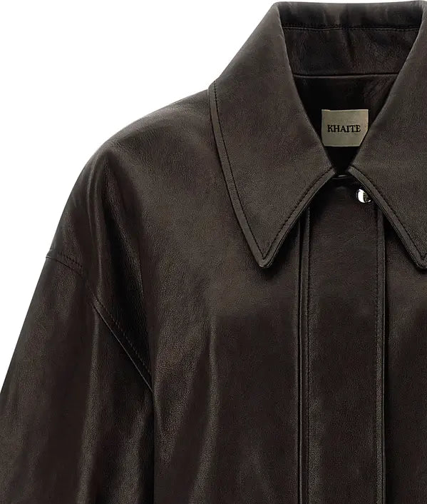 Khaite Shelman Brown Lamb Leather Bomber Jacket
