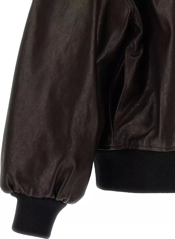 Khaite Shelman Brown Lamb Leather Bomber Jacket