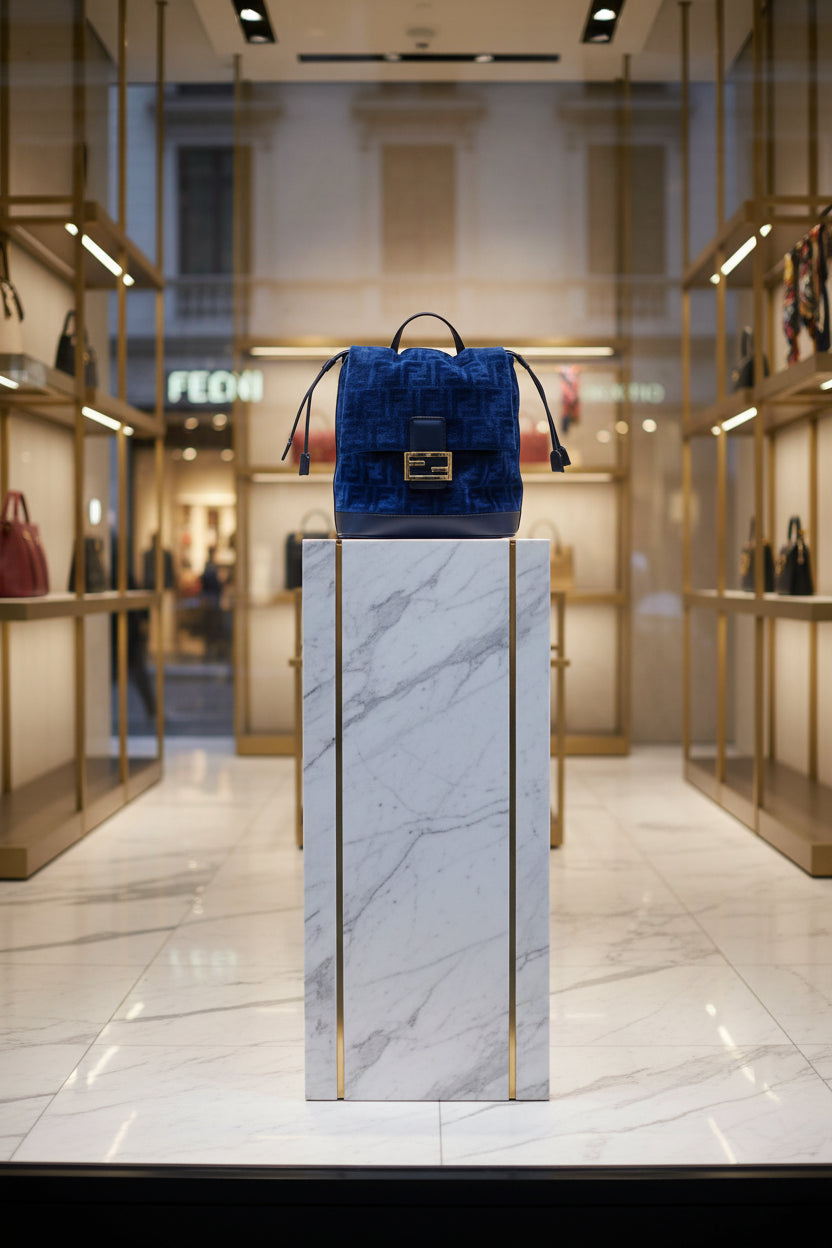 Fendi Blue FF Cotton Denim Backpack