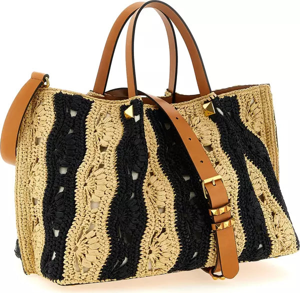 Valentino Garavani VLogo Signature Beige Raffia Handbag