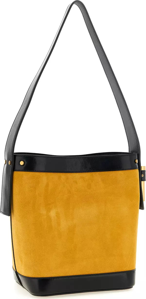 Versace Small Pivot Bucket Bag Yellow Calfskin Leather