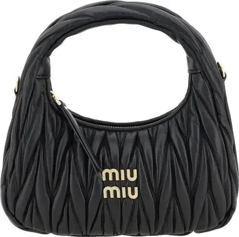 Miu Miu Black Matelassé Lamb Leather Hobo Shoulder Handbag