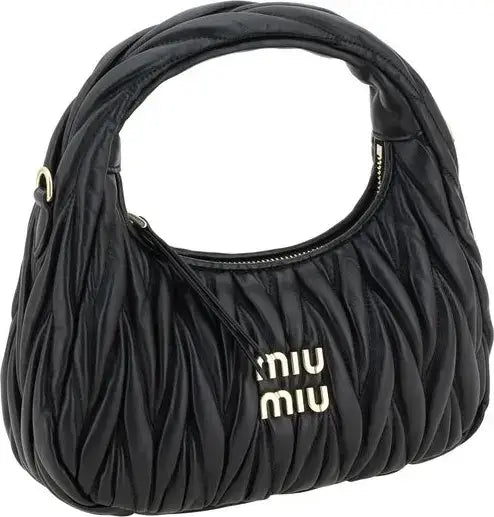 Miu Miu Black Matelassé Lamb Leather Hobo Shoulder Handbag