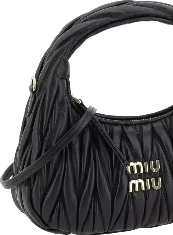 Miu Miu Black Matelassé Lamb Leather Hobo Handbag – AW26