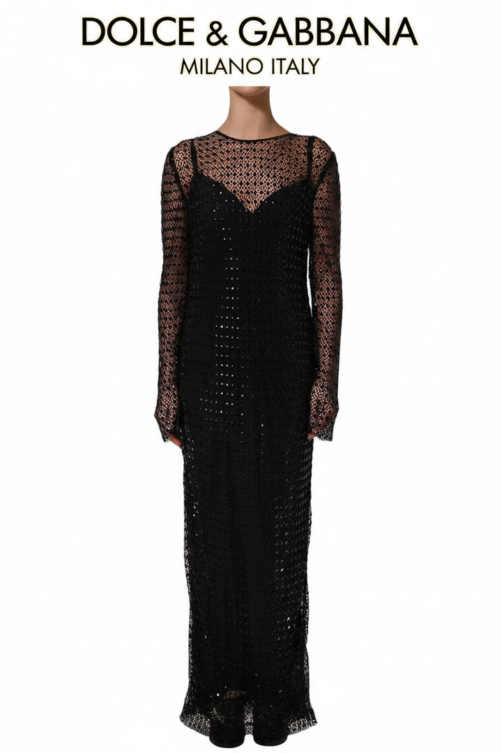 Dolce &amp; Gabbana Black Rhinestone Sheer Maxi Gown