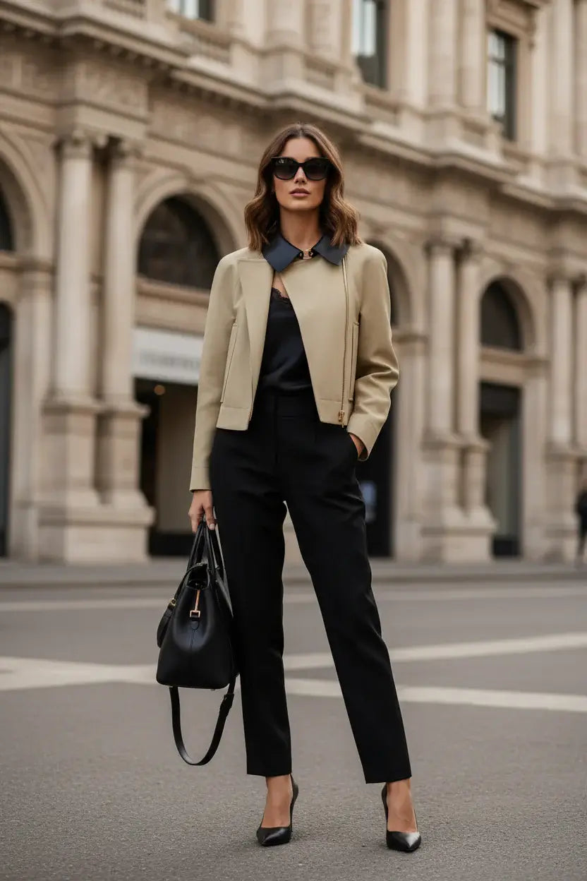 Givenchy Beige Cropped Cotton Wool Leather Collar Oversized Jacket