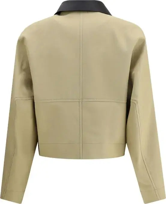 Givenchy Beige Cropped Cotton Wool Leather Collar Oversized Jacket back view
