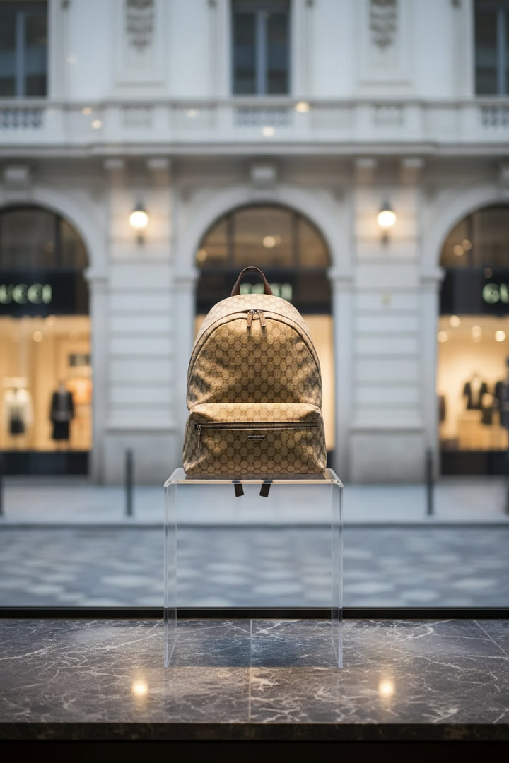 Gucci Beige GG Canvas Tag Backpack