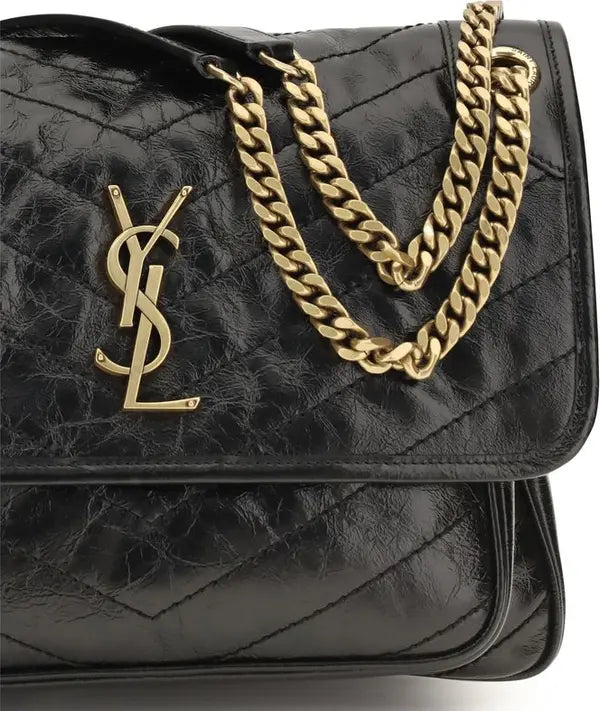 Saint Laurent Niki Black Calf Leather Shoulder Bag with Chain Strap – AW26