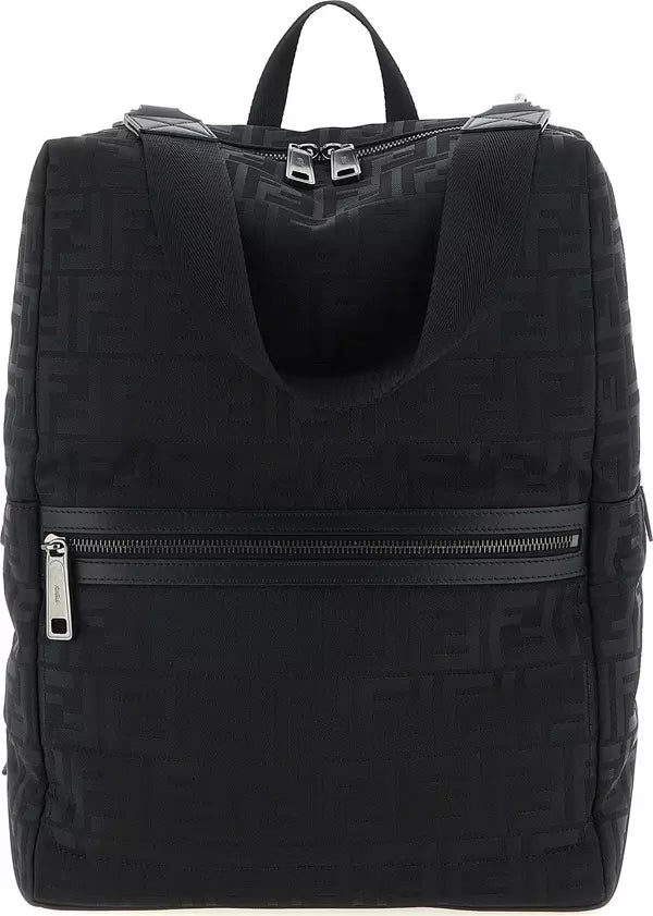 Fendi Lui Black FF Nylon Leather Backpack